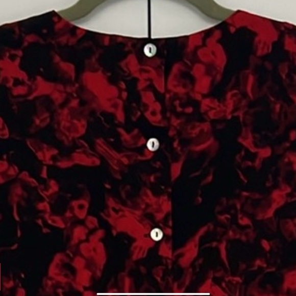 Red and black abstract rose open neck blouse with long ruffled bell slee… - Picture 4 of 4